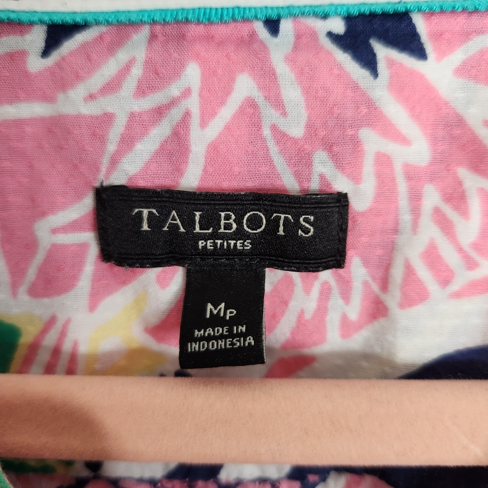 Talbots Top womens Medium Petite colorful floral 100% cotton long sleeve - Picture 2 of 5